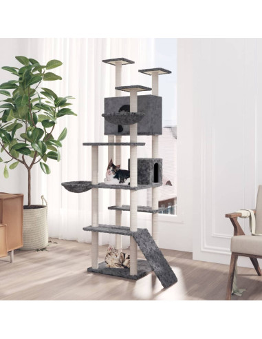 Albero per Gatti con Tiragraffi in Sisal Grigio Scuro 191 cm