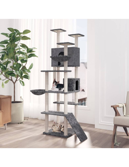 Albero per Gatti con Tiragraffi in Sisal Grigio Scuro 191 cm
