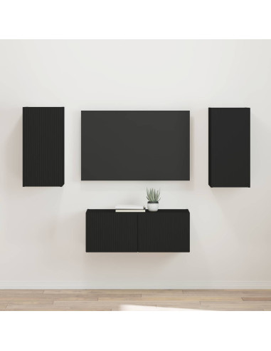 Set mobile TV Montaggio a parete 2 pcs Nero Legno multistrato