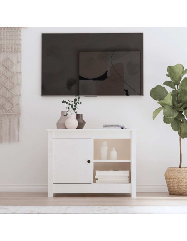 Mobile Porta TV Bianco 70x36,5x52 cm in Legno Massello di Pino