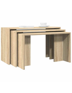 Tavolini Impilabili 3 pz Rovere Sonoma in Legno Multistrato