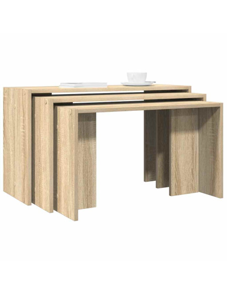 Tavolini Impilabili 3 pz Rovere Sonoma in Legno Multistrato