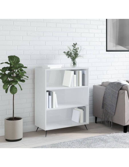 Libreria Bianco Lucido 69,5x32,5x90 cm in Legno Multistrato