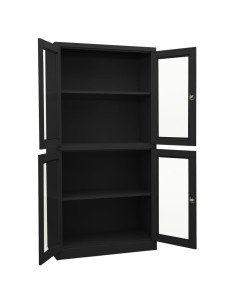 Armadio per Ufficio Antracite 90x40x180 cm in Acciaio e Vetro