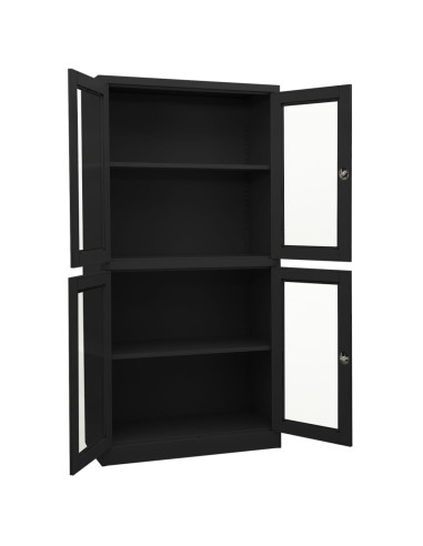 Armadio per Ufficio Antracite 90x40x180 cm in Acciaio e Vetro