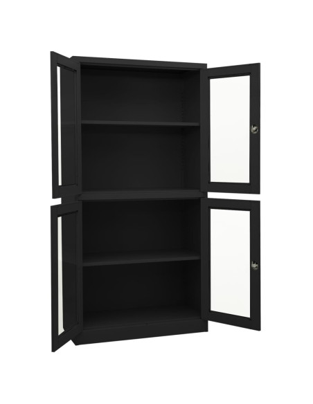 Armadio per Ufficio Antracite 90x40x180 cm in Acciaio e Vetro