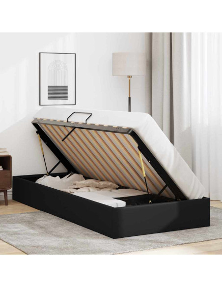 Letto con Contenitore Nero 100 x 190 cm Similpelle