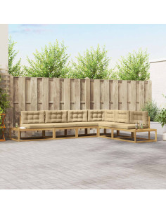 Set di divani da esterno 6 pz Bianco e Beige Poliestere