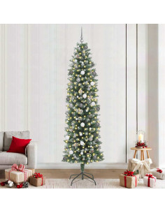Albero di Natale Artificiale Sottile Verde e Bianco 240 cm