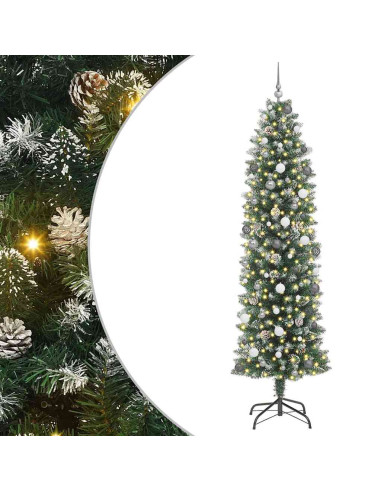 Albero di Natale Artificiale Sottile Verde e Bianco 240 cm