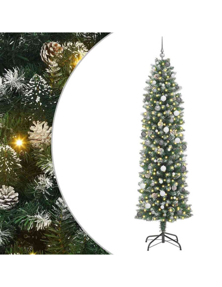 Albero di Natale Artificiale Sottile Verde e Bianco 240 cm