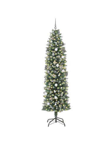 Albero di Natale Artificiale Sottile Verde e Bianco 240 cm