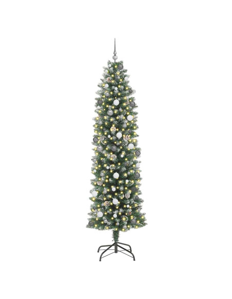 Albero di Natale Artificiale Sottile Verde e Bianco 240 cm
