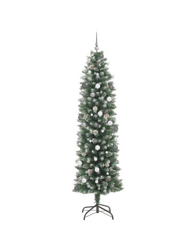 Albero di Natale Artificiale Sottile Verde e Bianco 240 cm