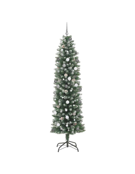 Albero di Natale Artificiale Sottile Verde e Bianco 240 cm
