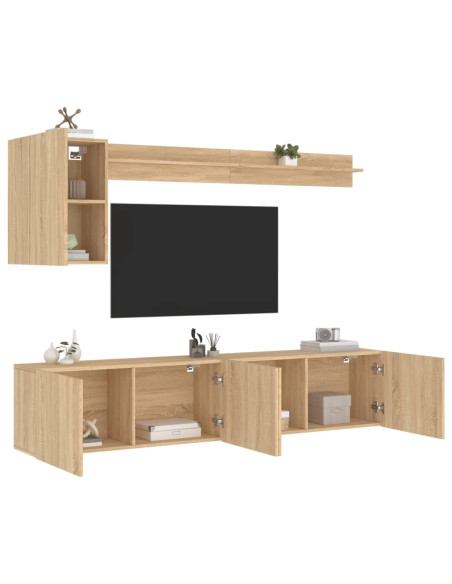 Mobili TV a Muro 5pz Rovere Sonoma in Legno Multistrato