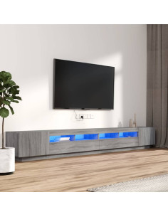 Set Mobili TV 3 pz con Luci LED Grigio Sonoma Legno Multistrato