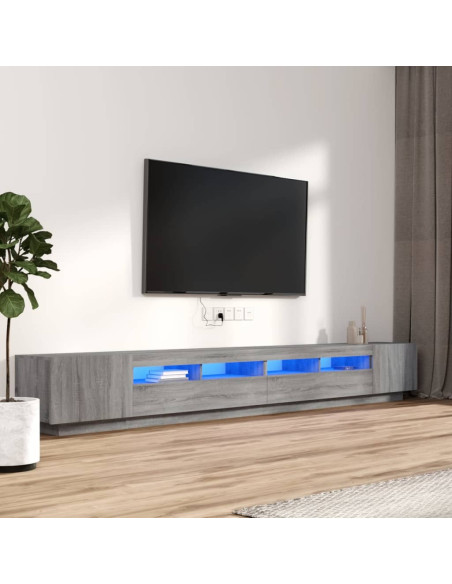 Set Mobili TV 3 pz con Luci LED Grigio Sonoma Legno Multistrato