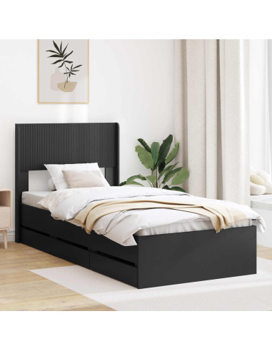 Struttura del letto con stoccaggio e testata Nero 75 x 190 cm