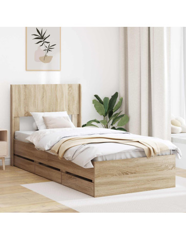 Struttura del letto con stoccaggio e testata Rovere Sonoma