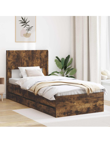 Struttura del letto con stoccaggio e testata Rovere Fumo