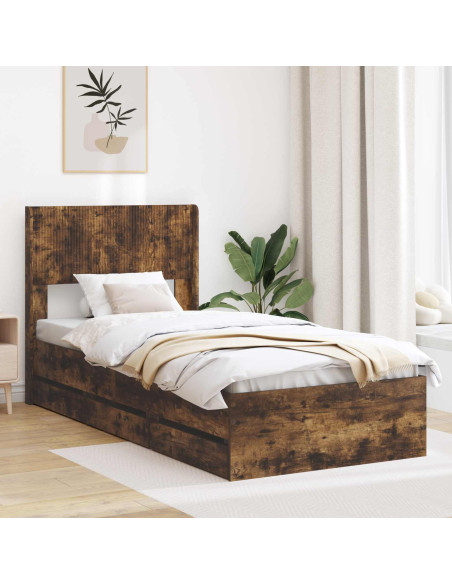 Struttura del letto con stoccaggio e testata Rovere Fumo
