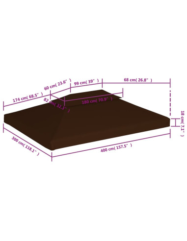 Copertura Superiore per Gazebo a 2 Strati 310g/m² 4x3m Marrone