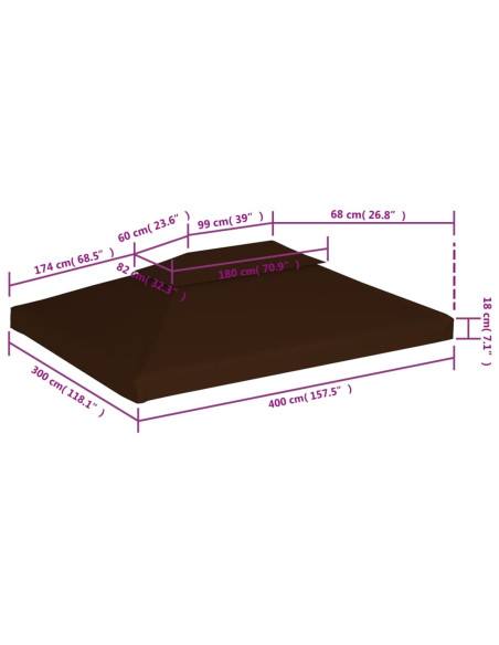 Copertura Superiore per Gazebo a 2 Strati 310g/m² 4x3m Marrone
