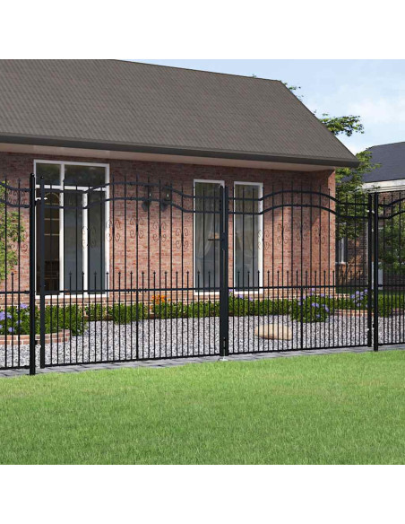 Cancello per recinzione KAMPEN con punta a lancia Nero 394,5x172 cm in acciaio