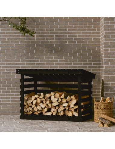 Portalegna Nero 108x73x79 cm in Legno Massello di Pino