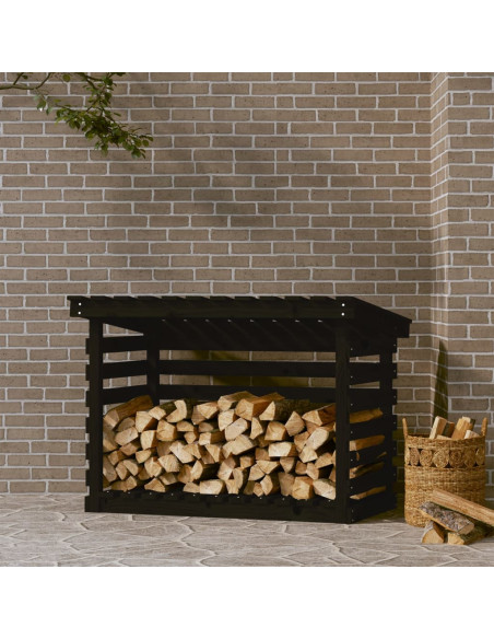 Portalegna Nero 108x73x79 cm in Legno Massello di Pino