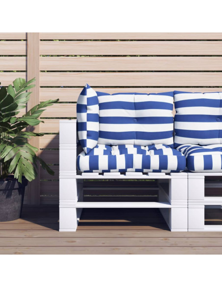 Cuscini per Pallet 3 pz Strisce Blu e Bianche Tessuto Oxford