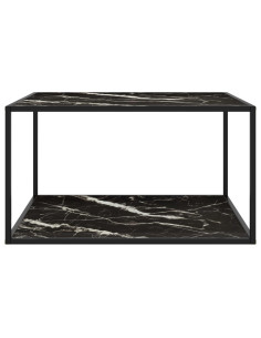 Tavolino da Salotto Nero con Vetro Marmo Nero 90x90x50 cm