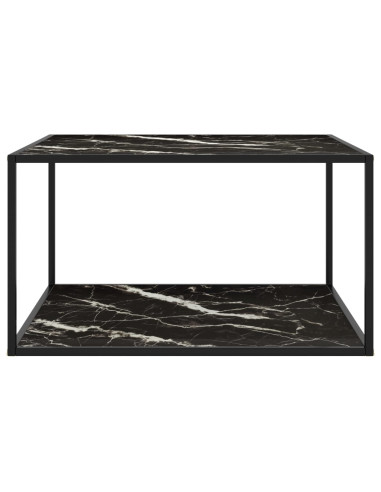 Tavolino da Salotto Nero con Vetro Marmo Nero 90x90x50 cm