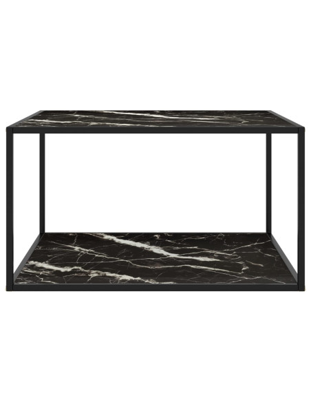Tavolino da Salotto Nero con Vetro Marmo Nero 90x90x50 cm