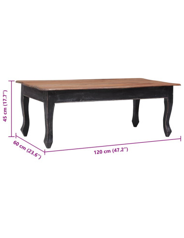 Tavolino da Salotto Nero 120x60x45 cm Legno Massello di Mogano