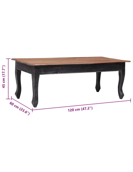 Tavolino da Salotto Nero 120x60x45 cm Legno Massello di Mogano