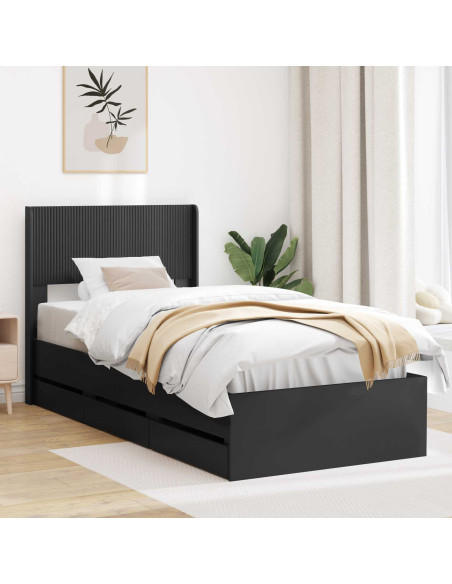 Struttura del letto con stoccaggio e testata Nero 100 x 200 cm