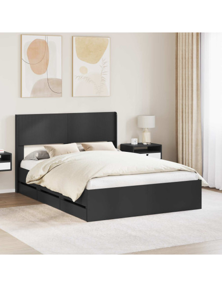 Struttura del letto con stoccaggio e testata Nero 140 x 190 cm