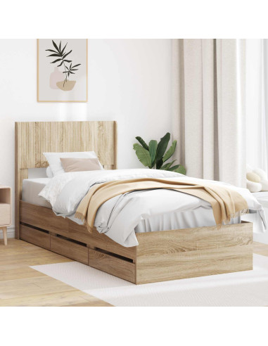 Struttura del letto con stoccaggio e testata Rovere Sonoma