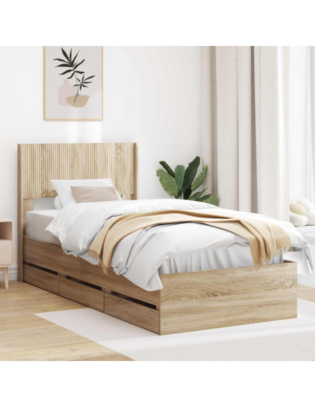 Struttura del letto con stoccaggio e testata Rovere Sonoma