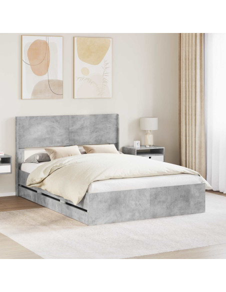 Struttura del letto con stoccaggio e testata Grigio Cemento