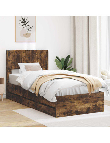 Struttura del letto con stoccaggio e testata Rovere Fumo