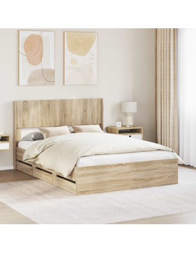 Struttura del letto con stoccaggio e testata Rovere Sonoma