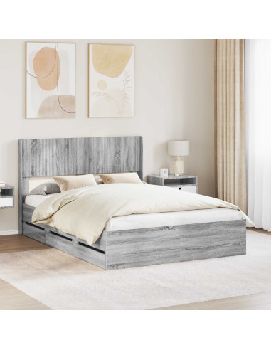 Struttura del letto con stoccaggio e testata Grigio Sonoma