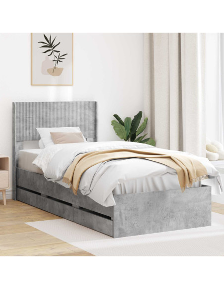 Struttura del letto con stoccaggio e testata Grigio Cemento