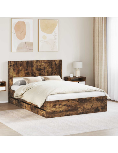 Struttura del letto con stoccaggio e testata Rovere Fumo