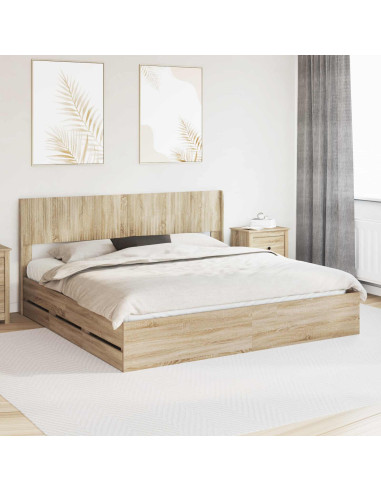 Struttura del letto con stoccaggio e testata Rovere Sonoma
