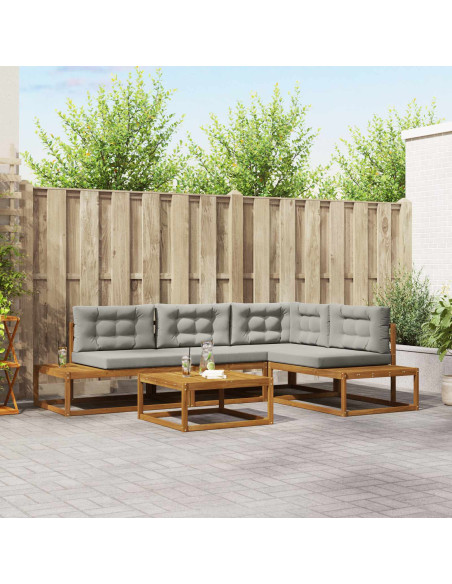 Set di divani da esterno 5 pz Grigio Naturale e Chiaro