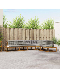 Set di divani da esterno 6 pz Grigio Naturale e Chiaro